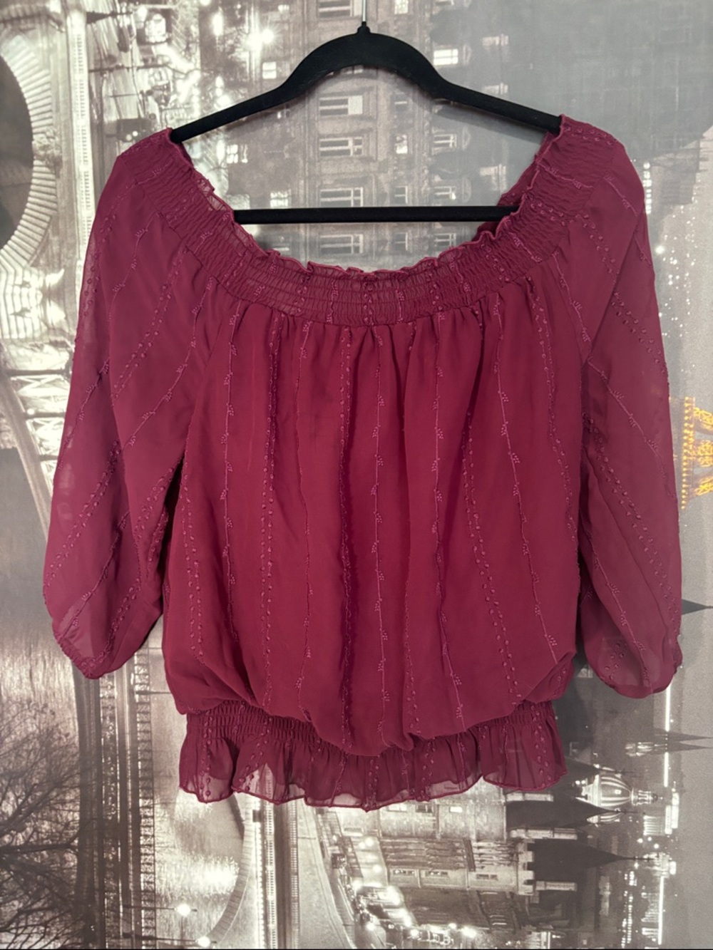 Boho Women's Off-Shoulder Blouse in Berry